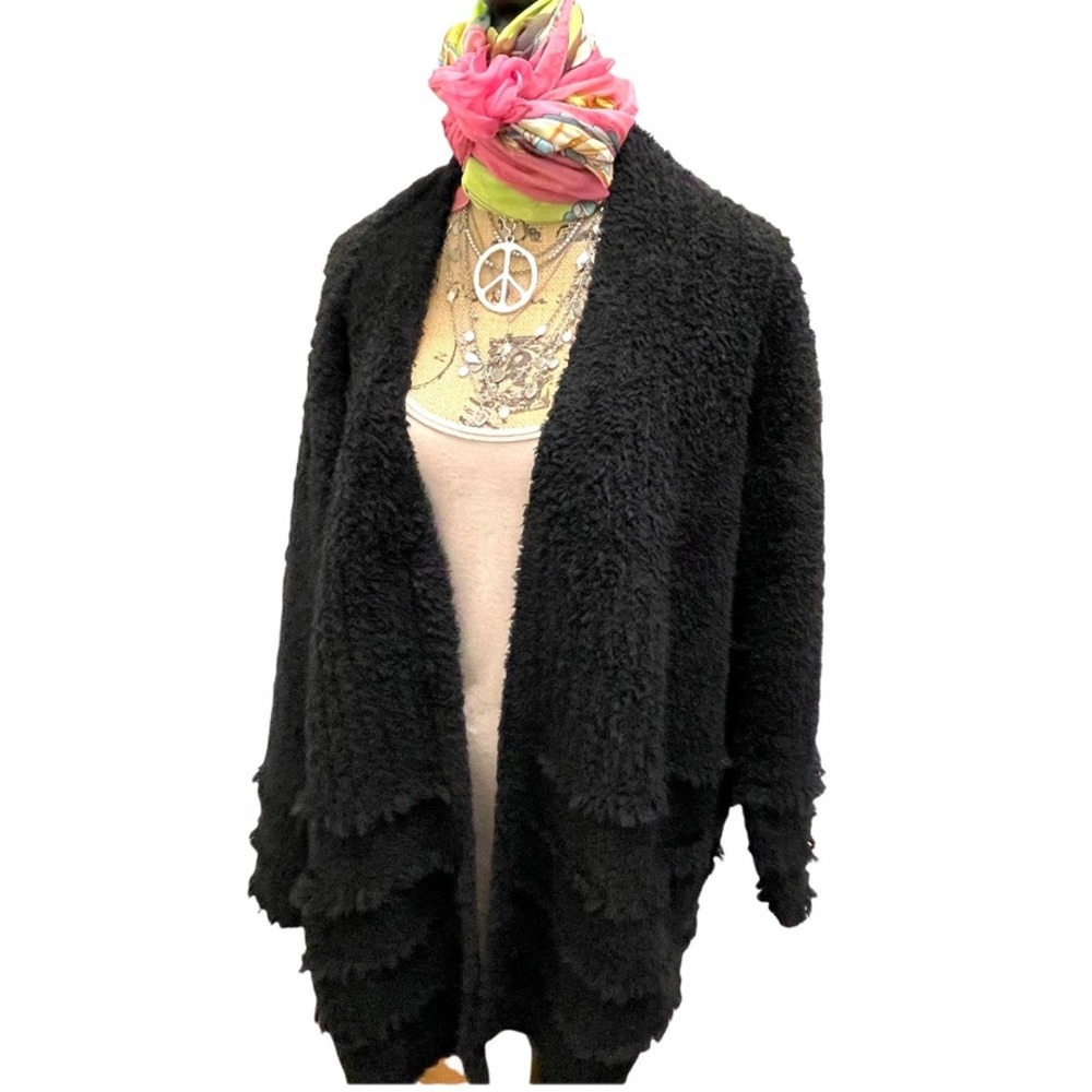 Barefoot Dreams plus size 2x cozy cardigan black fringe details super soft
